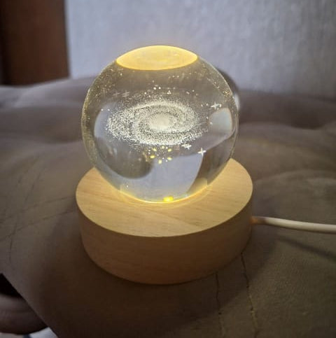 3D Galaxy Space Crystal Ball Night Light with Stand (Warm light)