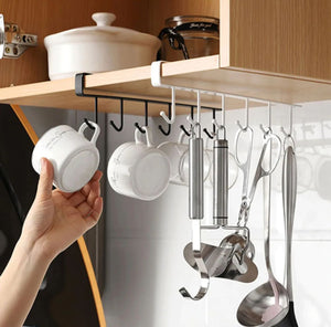 6 hooks metal hanger for kitchen mug cup storage rack cupboard hanging coffee cup organizer (random color)